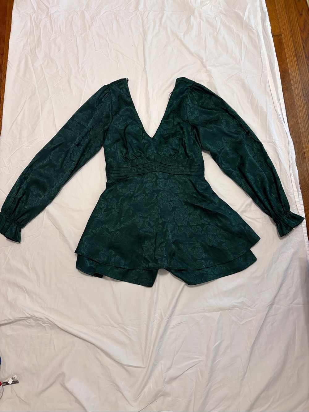 Deep Green Long-Sleeve V-Neck Romper
